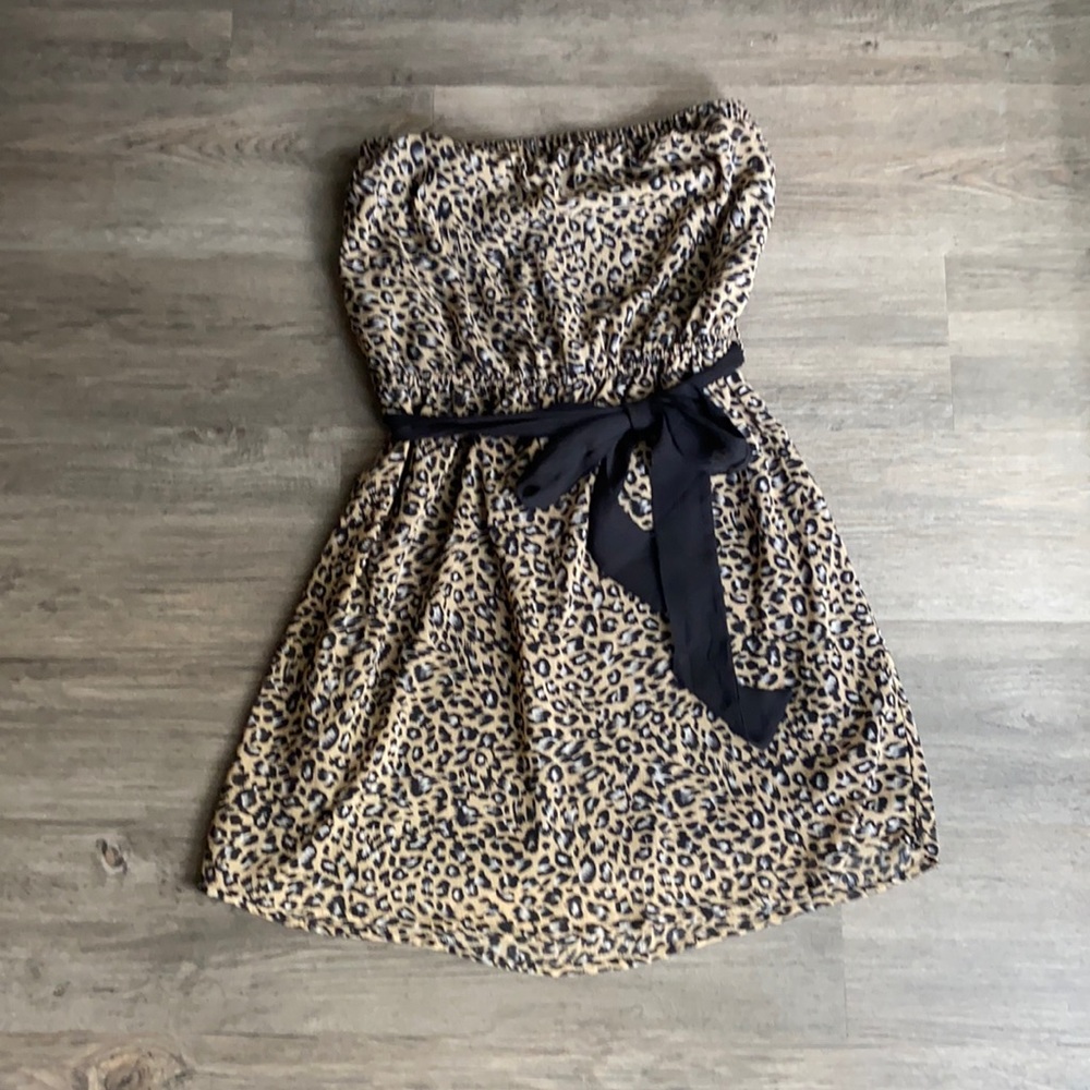 Leopard strapless A-line dress